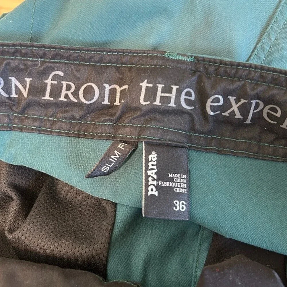 Prana Mens Wyatt Pants 36 Emerald Green Slim Fit Outdoors Discontinued